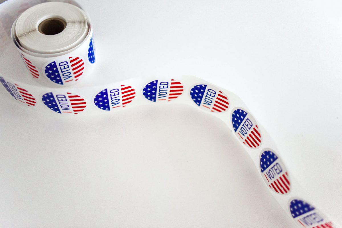 Unraveling roll of 'I voted' stickers